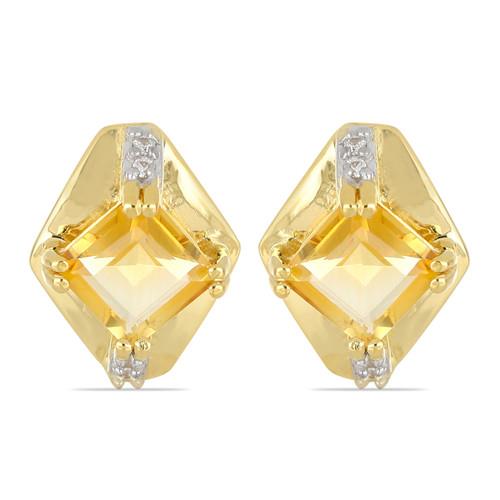 14K GOLD NATURAL CITRINE GEMSTONE CLASSIC EARRINGS WITH WHITE DIAMOND